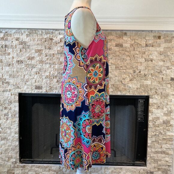 Jenny Boston Racheal The Kelsey Dress In Navy Medallion Print Pockets NWOT - Picture 8 of 11